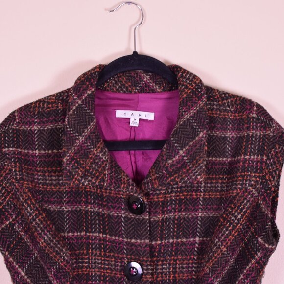 CAbi Wool Blend Tweed Brown Plaid Tie Front Vest Blazer Jacket Academia - Size M - Picture 2 of 6